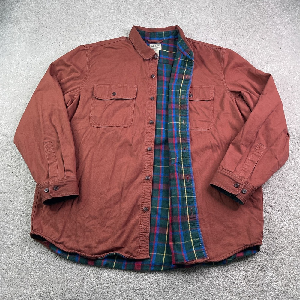 LL Bean Shirt Mens XL Red Flannel Lined Traditional Fit Twill Hurricane Shacket